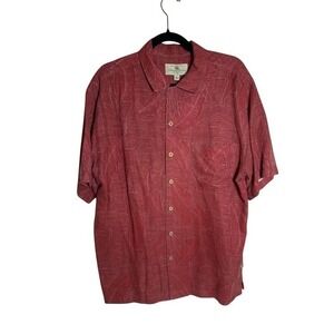 Island Shores Washable Silk Hawaiian Shirt Men's Large Red Tropical Button Up
